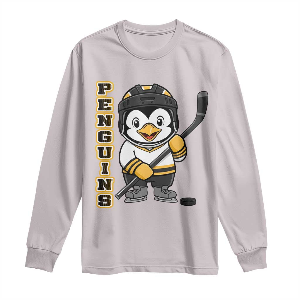 Funny Penguin Playing Ice Hockey Long Sleeve Shirt Gift For Kids - Wonder Print Shop