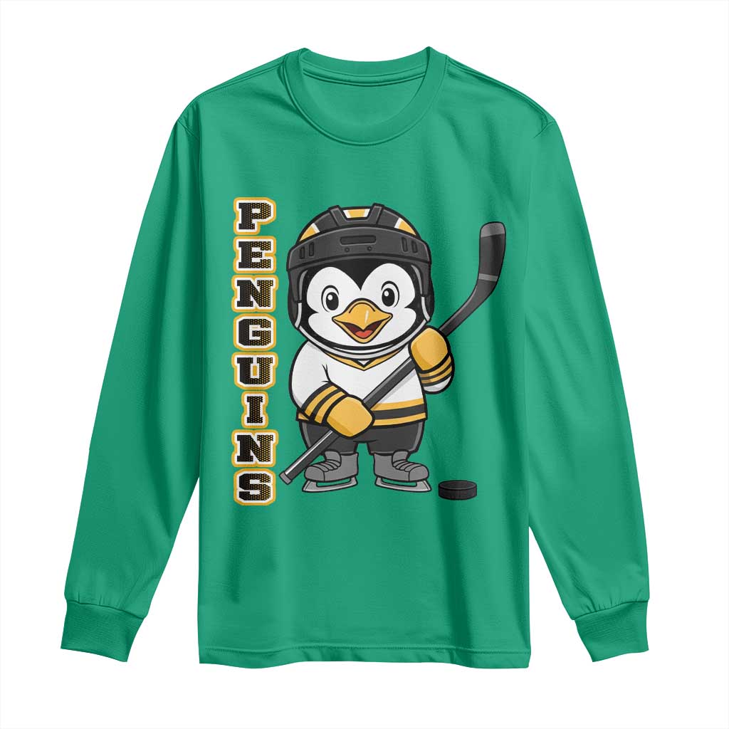 Funny Penguin Playing Ice Hockey Long Sleeve Shirt Gift For Kids - Wonder Print Shop