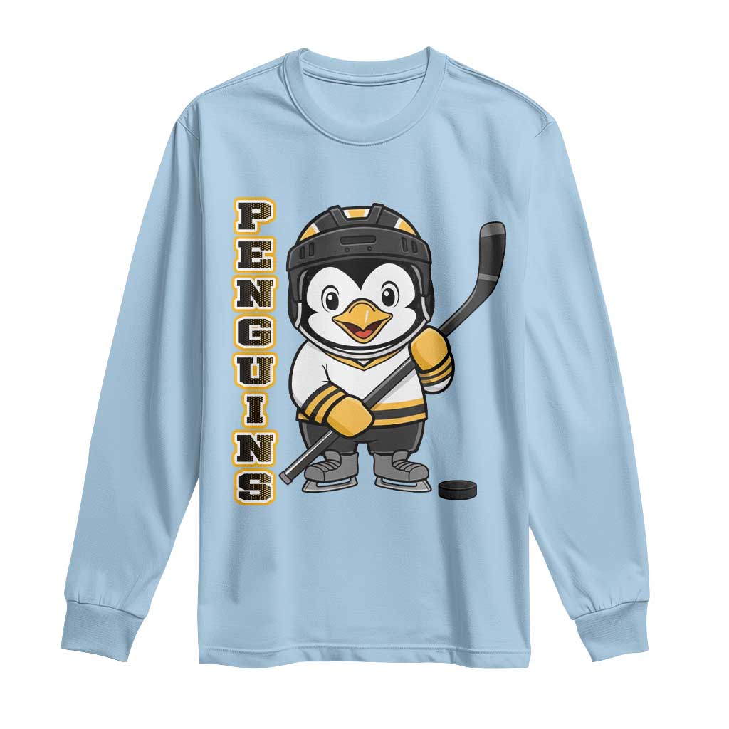 Funny Penguin Playing Ice Hockey Long Sleeve Shirt Gift For Kids - Wonder Print Shop