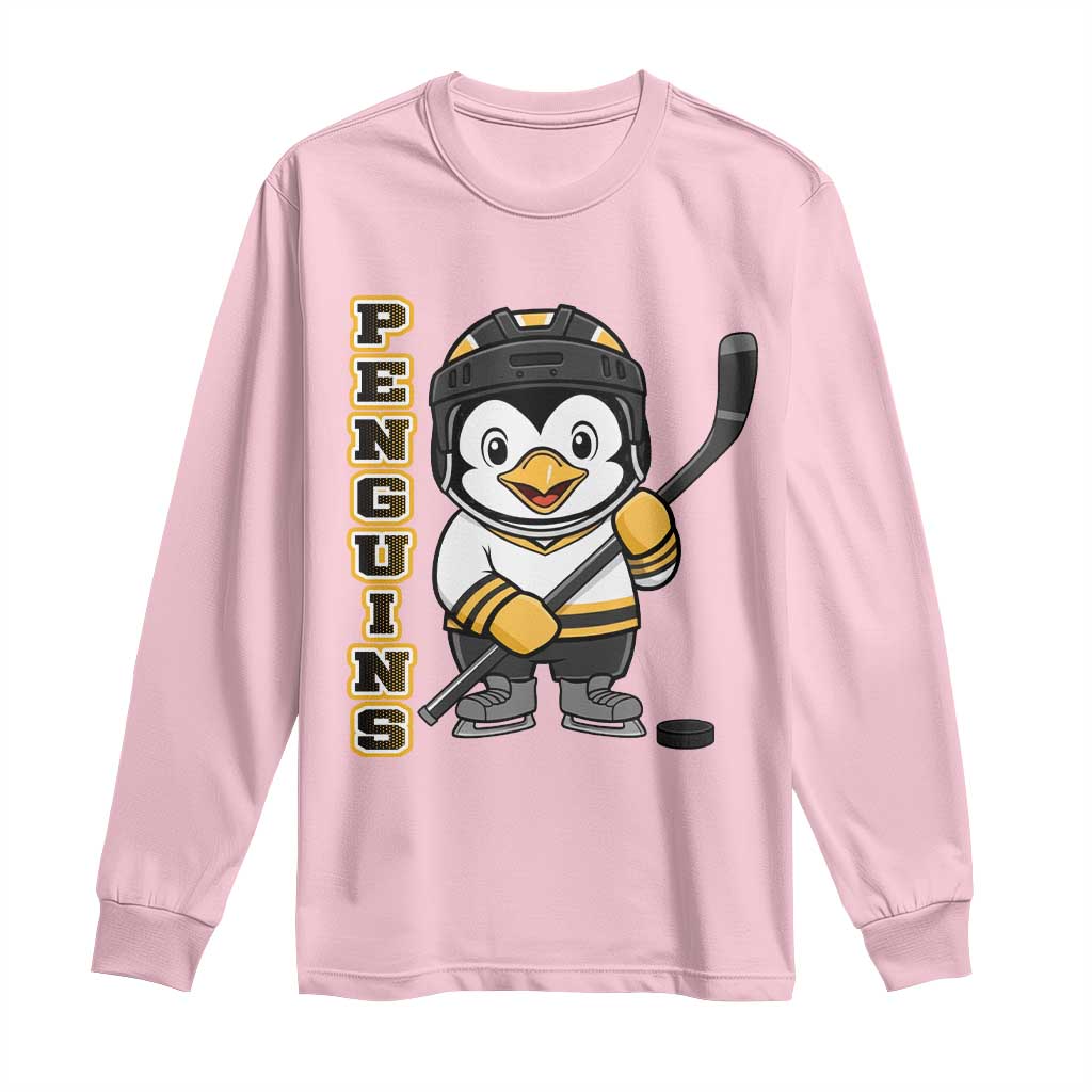 Funny Penguin Playing Ice Hockey Long Sleeve Shirt Gift For Kids - Wonder Print Shop