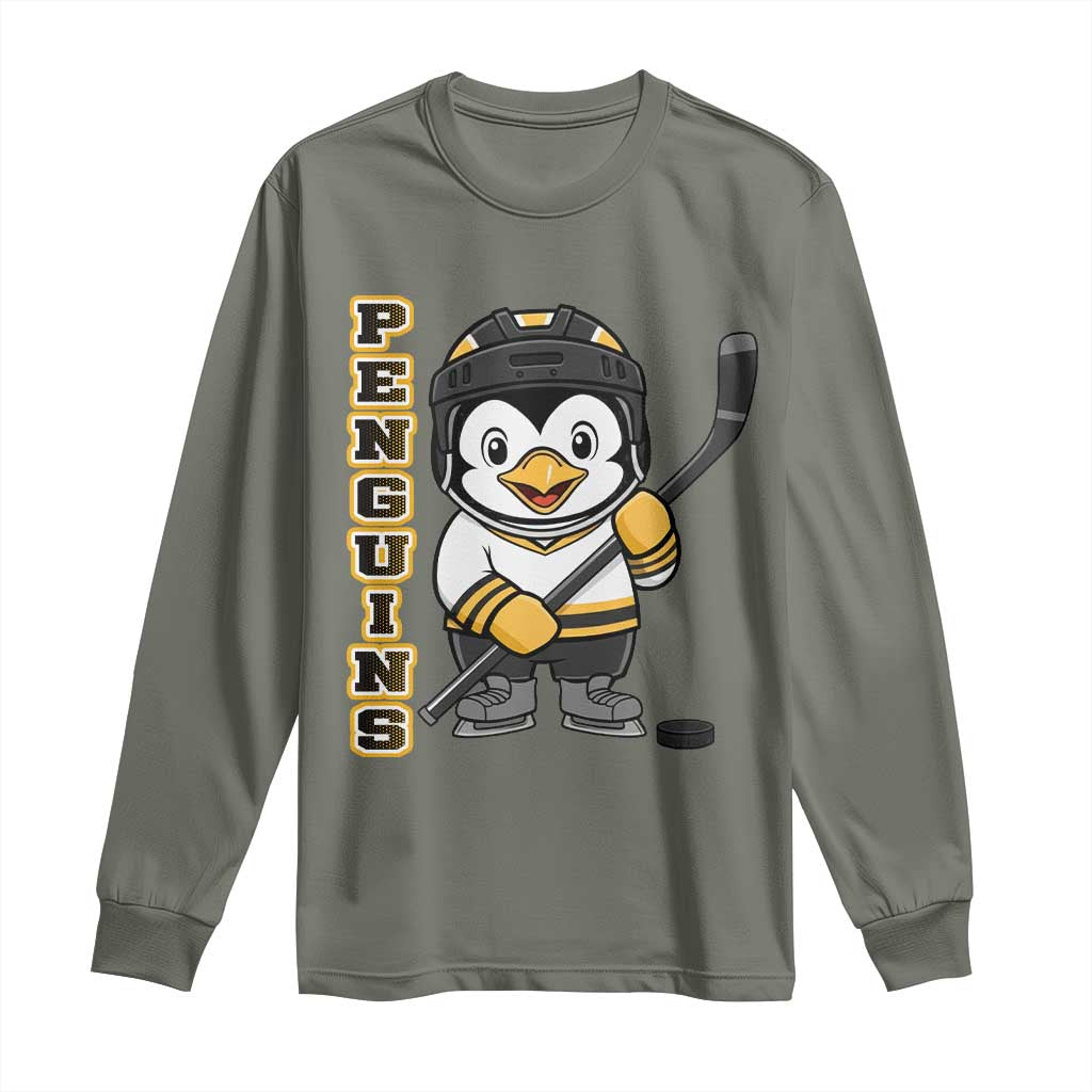 Funny Penguin Playing Ice Hockey Long Sleeve Shirt Gift For Kids - Wonder Print Shop