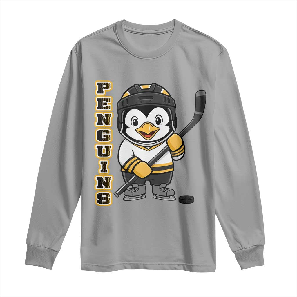 Funny Penguin Playing Ice Hockey Long Sleeve Shirt Gift For Kids - Wonder Print Shop