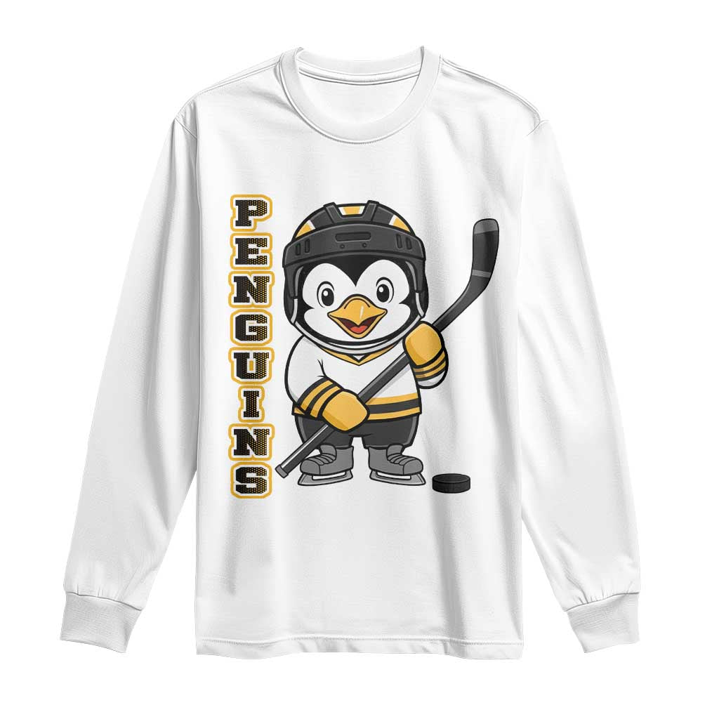 Funny Penguin Playing Ice Hockey Long Sleeve Shirt Gift For Kids - Wonder Print Shop