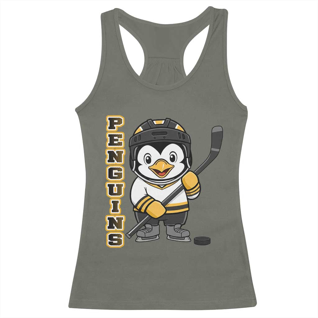 Funny Penguin Playing Ice Hockey Racerback Tank Top Gift For Kids - Wonder Print Shop