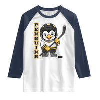 Funny Penguin Playing Ice Hockey Raglan Shirt Gift For Kids - Wonder Print Shop