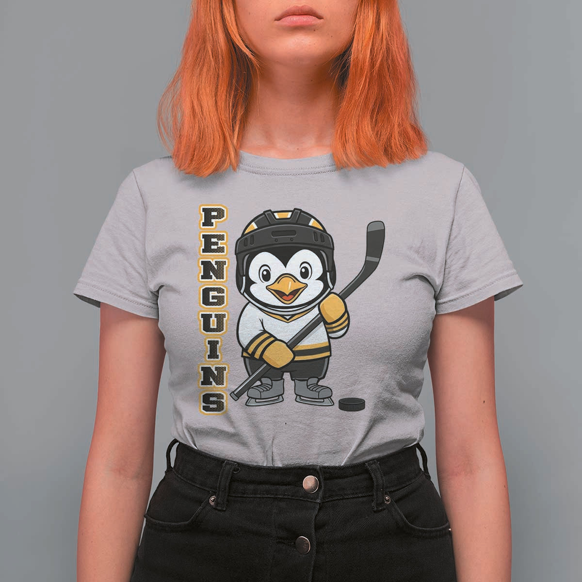Funny Penguin Playing Ice Hockey T Shirt For Women Gift For Kids - Wonder Print Shop