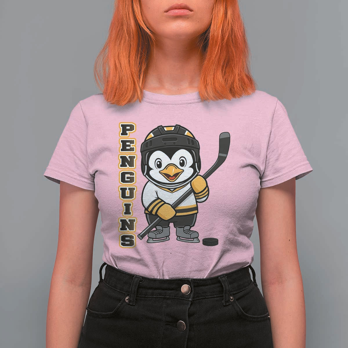 Funny Penguin Playing Ice Hockey T Shirt For Women Gift For Kids - Wonder Print Shop
