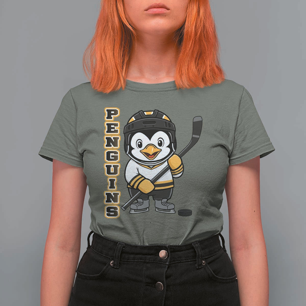 Funny Penguin Playing Ice Hockey T Shirt For Women Gift For Kids - Wonder Print Shop