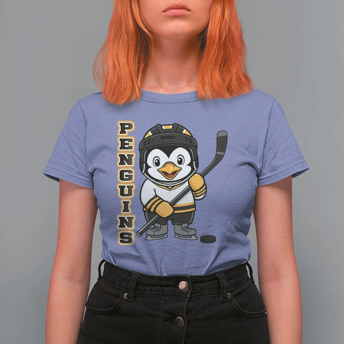 Funny Penguin Playing Ice Hockey T Shirt For Women Gift For Kids - Wonder Print Shop