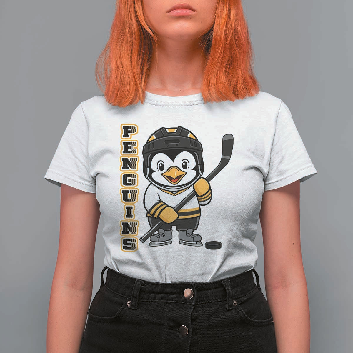 Funny Penguin Playing Ice Hockey T Shirt For Women Gift For Kids - Wonder Print Shop