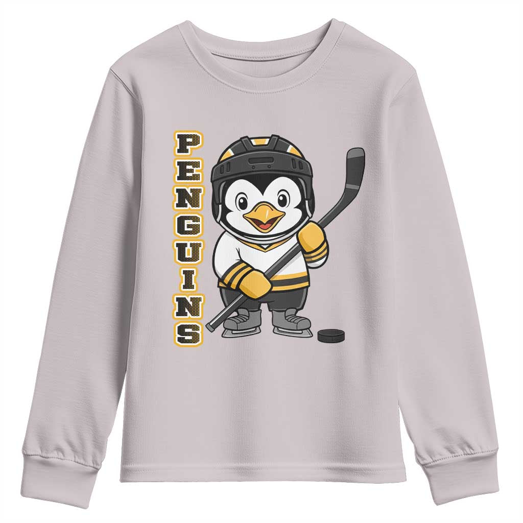 Funny Penguin Playing Ice Hockey Youth Sweatshirt Gift For Kids - Wonder Print Shop