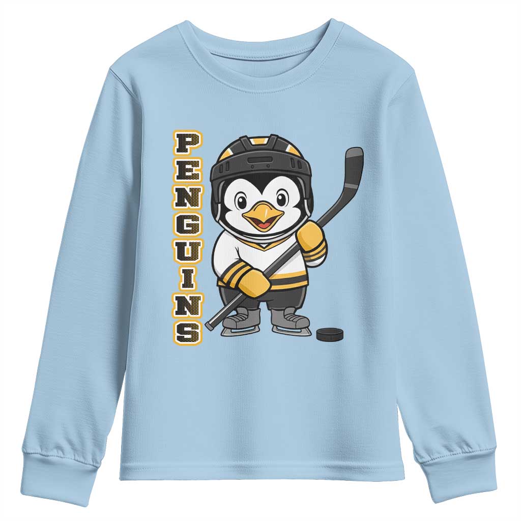 Funny Penguin Playing Ice Hockey Youth Sweatshirt Gift For Kids - Wonder Print Shop
