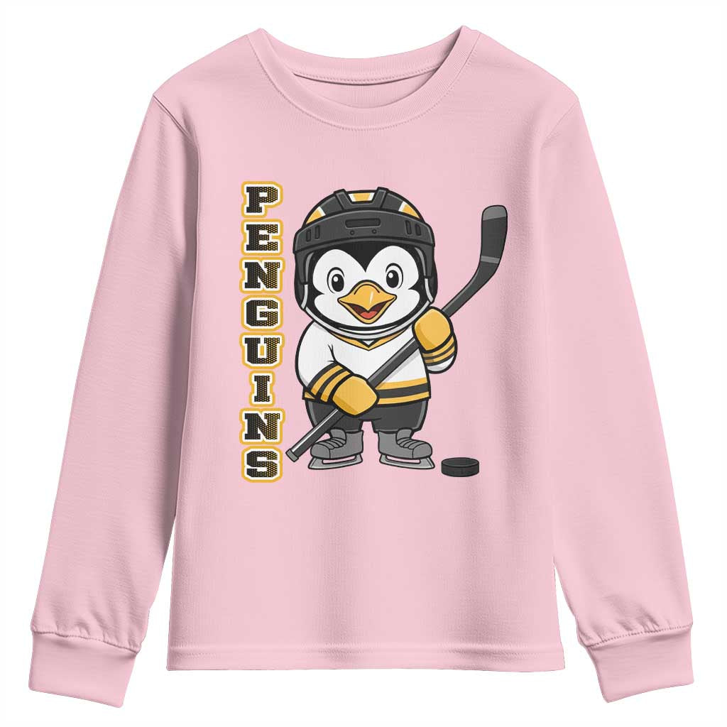 Funny Penguin Playing Ice Hockey Youth Sweatshirt Gift For Kids - Wonder Print Shop