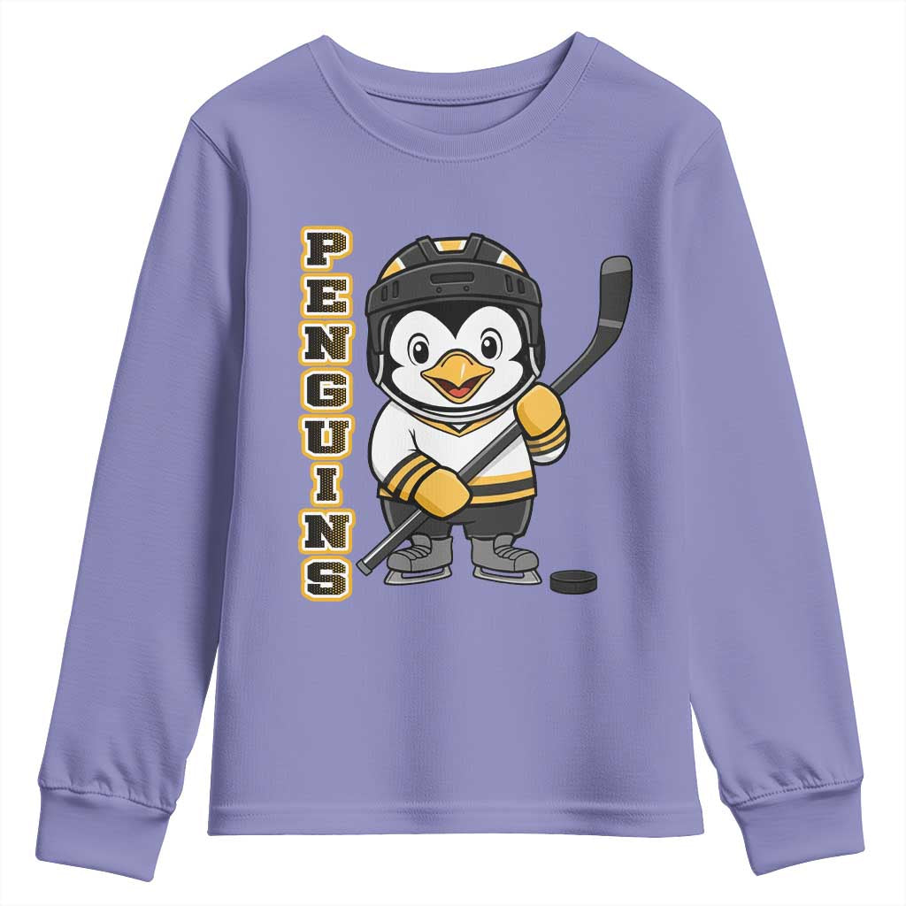 Funny Penguin Playing Ice Hockey Youth Sweatshirt Gift For Kids - Wonder Print Shop
