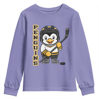Funny Penguin Playing Ice Hockey Youth Sweatshirt Gift For Kids - Wonder Print Shop