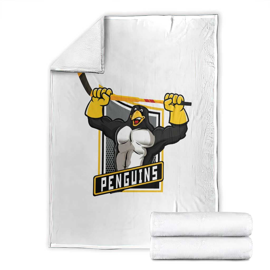 Funny Ice Hockey Player Gift Throw Blanket Penguin Power - Wonder Print Shop