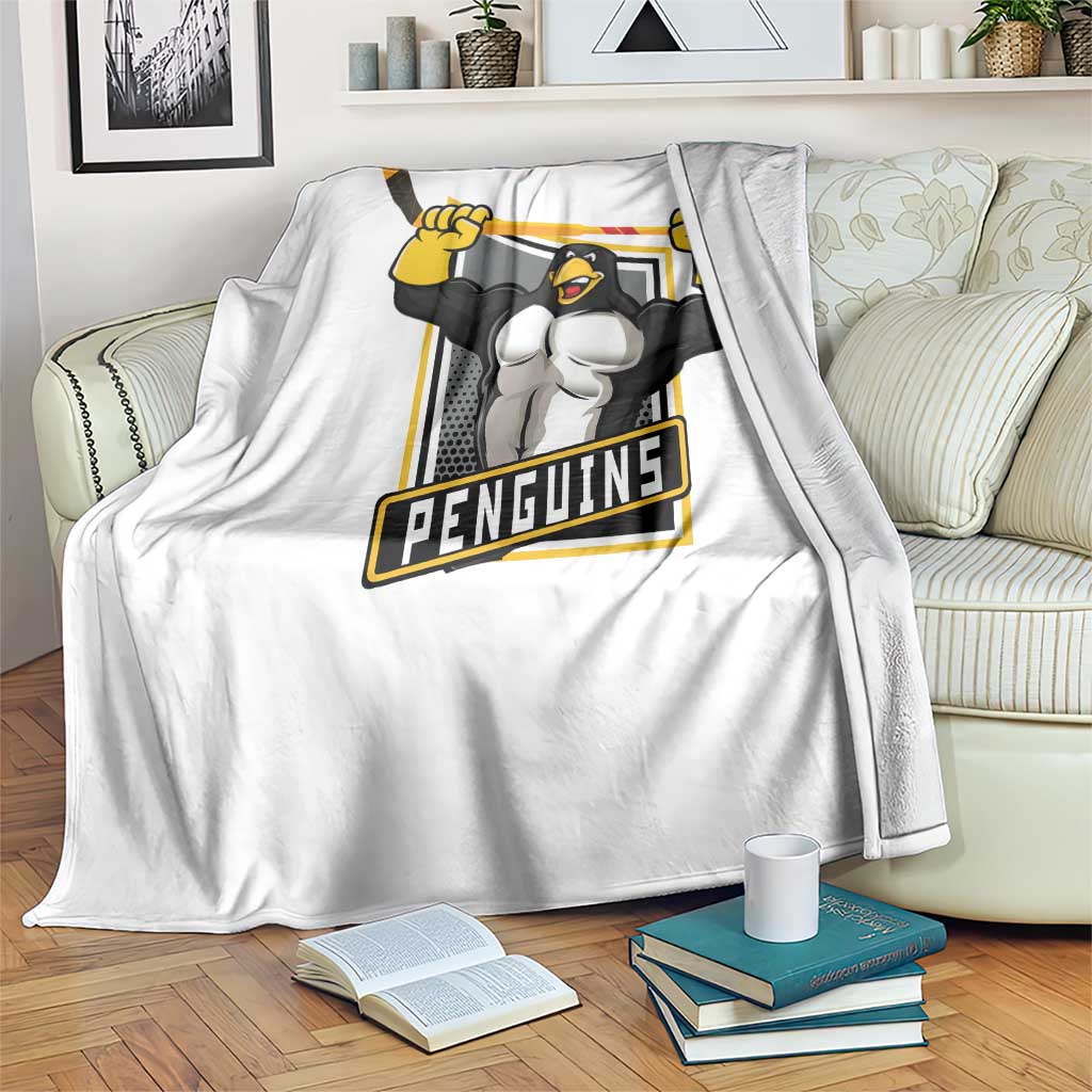 Funny Ice Hockey Player Gift Throw Blanket Penguin Power - Wonder Print Shop