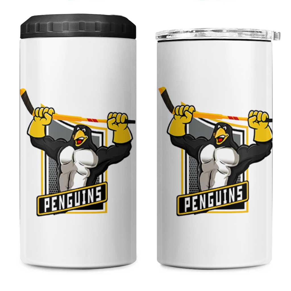 Funny Ice Hockey Player Gift 4 in 1 Can Cooler Tumbler Penguin Power - Wonder Print Shop