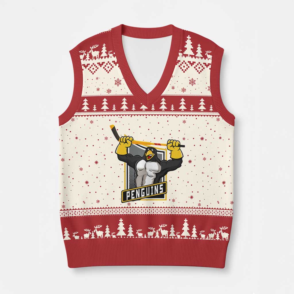 Funny Ice Hockey Player Gift V-Neck Knit Sweater Vest Penguin Power - Wonder Print Shop