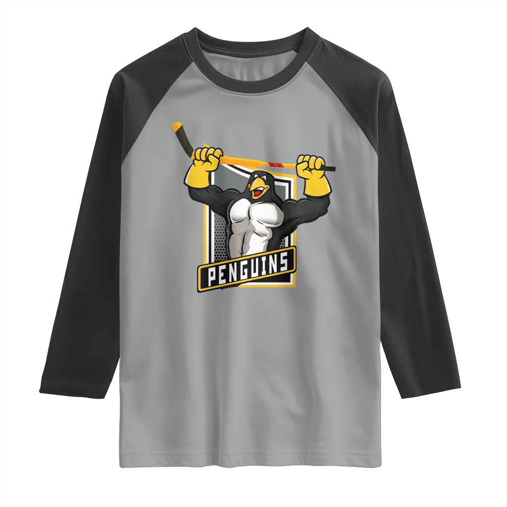 Funny Ice Hockey Player Gift Raglan Shirt Penguin Power - Wonder Print Shop