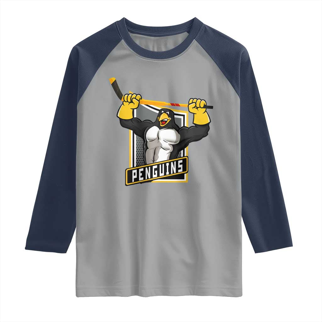 Funny Ice Hockey Player Gift Raglan Shirt Penguin Power - Wonder Print Shop