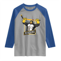 Funny Ice Hockey Player Gift Raglan Shirt Penguin Power - Wonder Print Shop