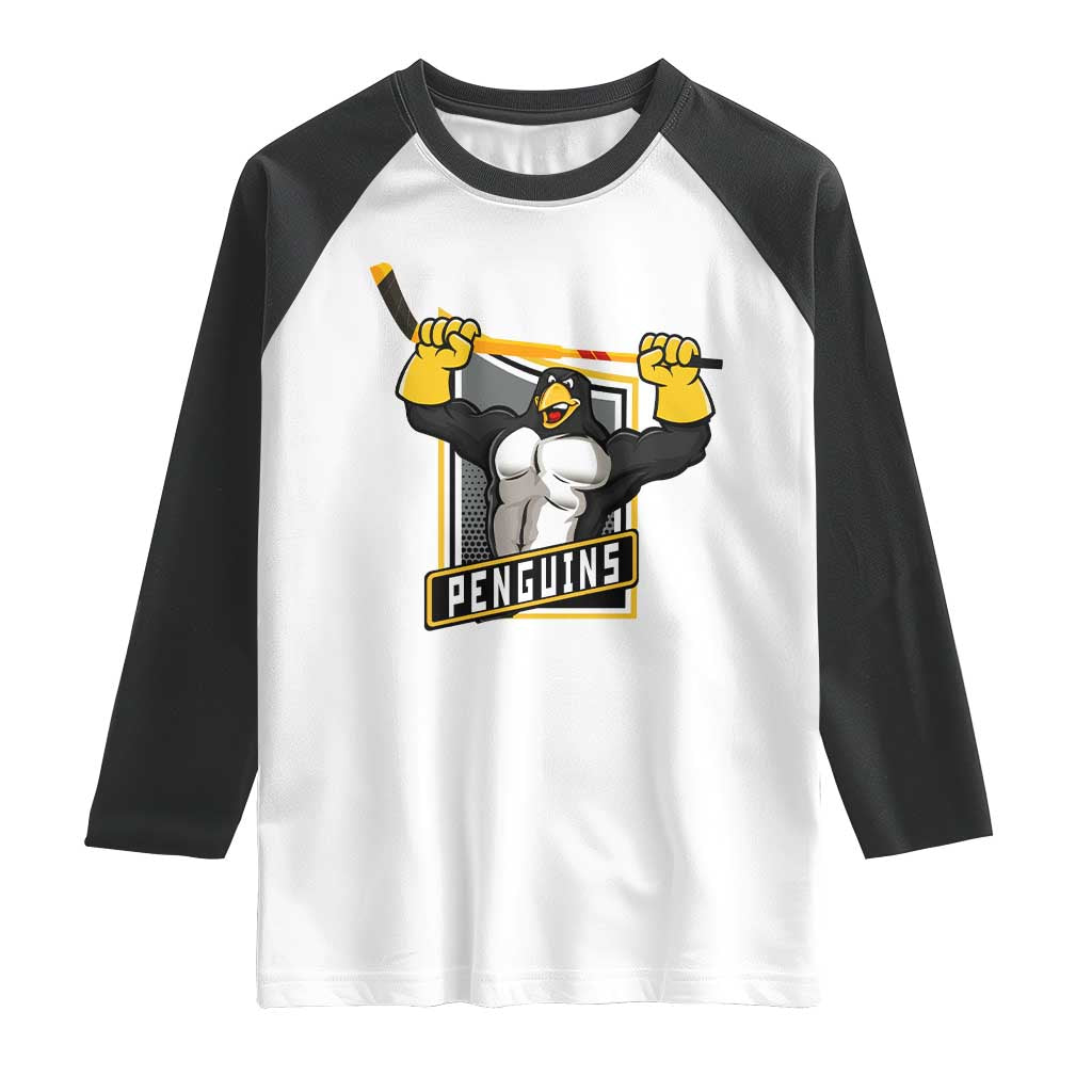 Funny Ice Hockey Player Gift Raglan Shirt Penguin Power - Wonder Print Shop