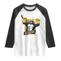 Funny Ice Hockey Player Gift Raglan Shirt Penguin Power - Wonder Print Shop