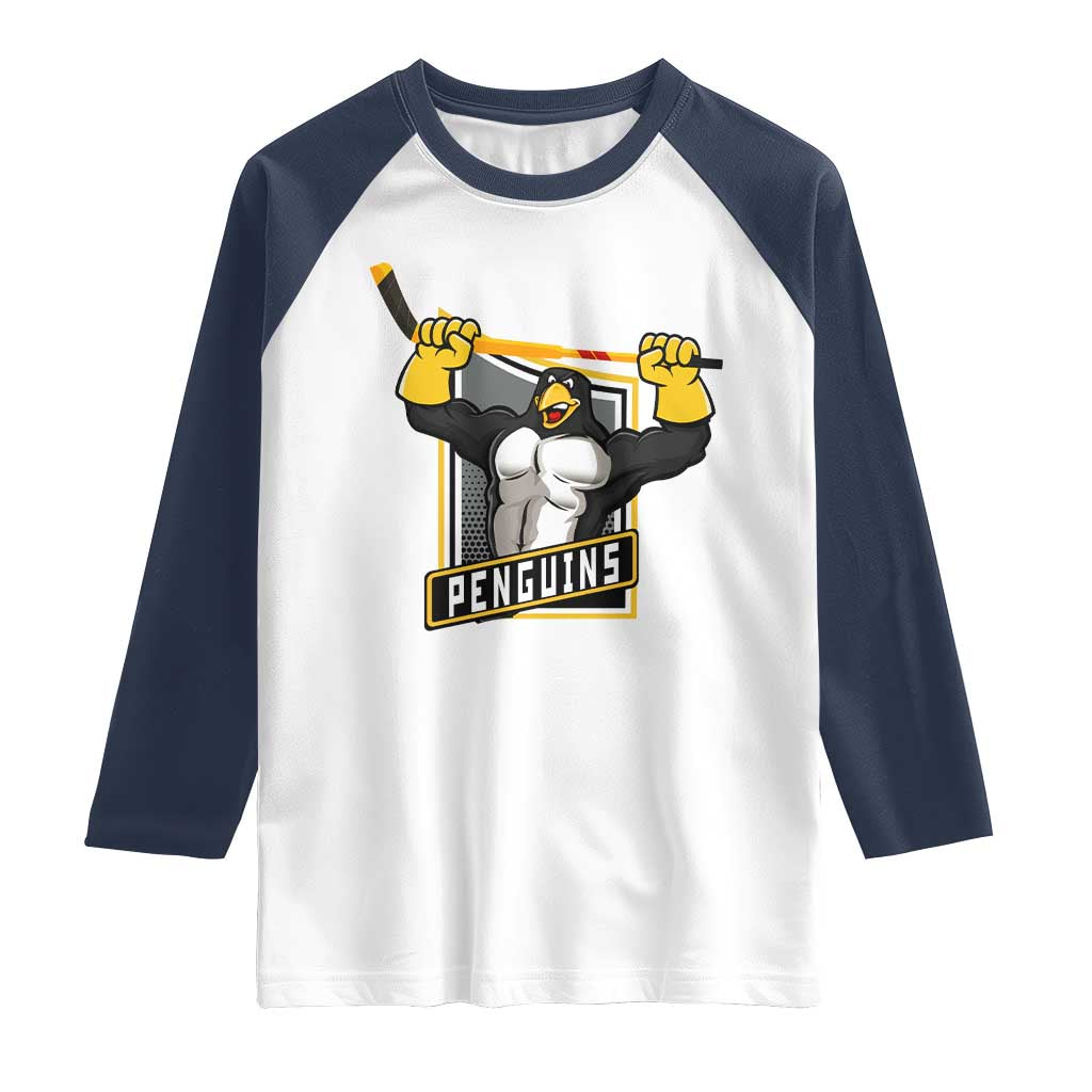 Funny Ice Hockey Player Gift Raglan Shirt Penguin Power - Wonder Print Shop