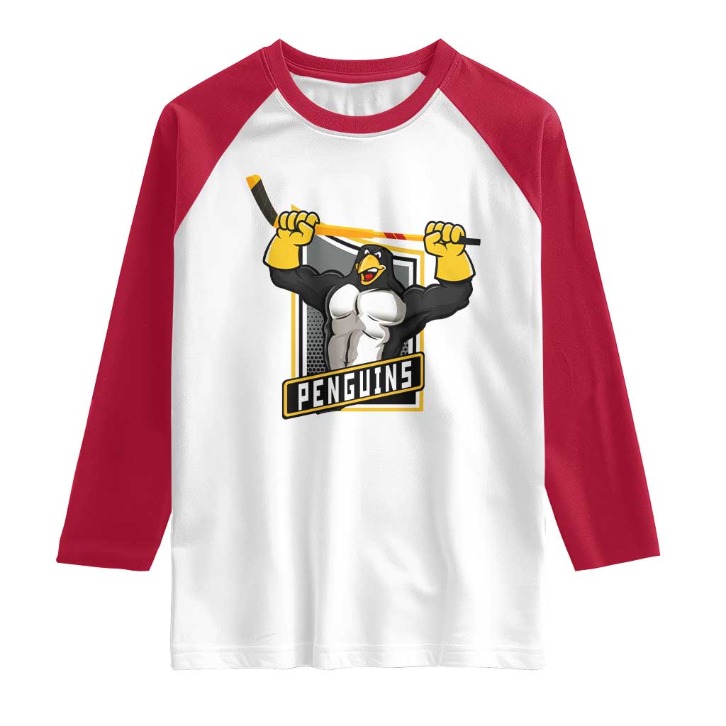 Funny Ice Hockey Player Gift Raglan Shirt Penguin Power - Wonder Print Shop