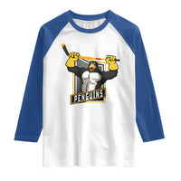 Funny Ice Hockey Player Gift Raglan Shirt Penguin Power - Wonder Print Shop