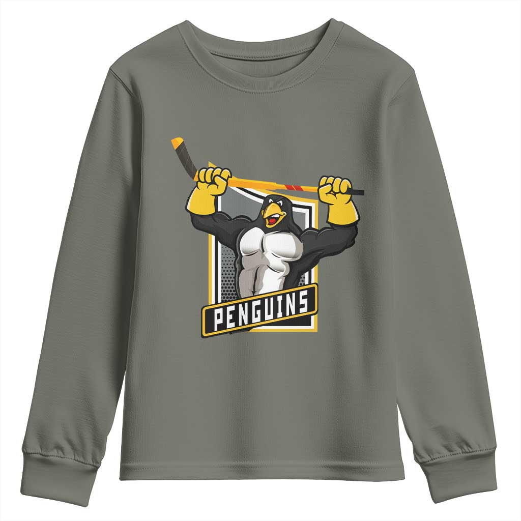 Funny Ice Hockey Player Gift Youth Sweatshirt Penguin Power - Wonder Print Shop