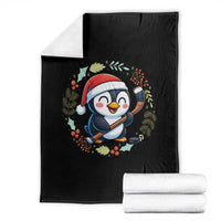 Cute Penguin Playing Ice Hockey Throw Blanket Funny Christmas Gift - Wonder Print Shop