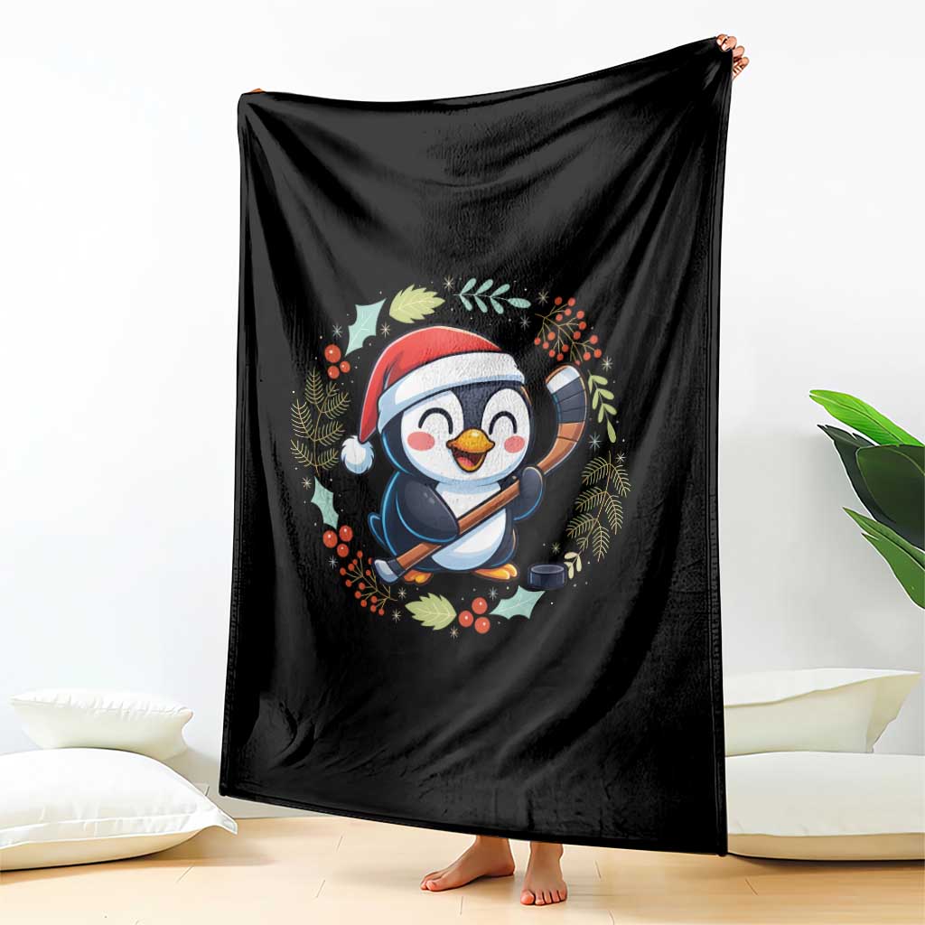 Cute Penguin Playing Ice Hockey Throw Blanket Funny Christmas Gift - Wonder Print Shop