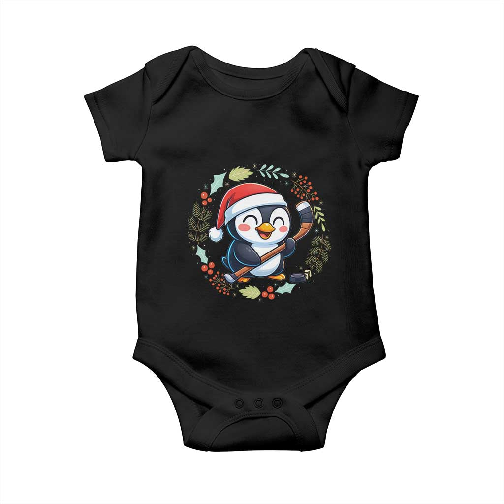 Cute Penguin Playing Ice Hockey Baby Onesie Funny Christmas Gift - Wonder Print Shop