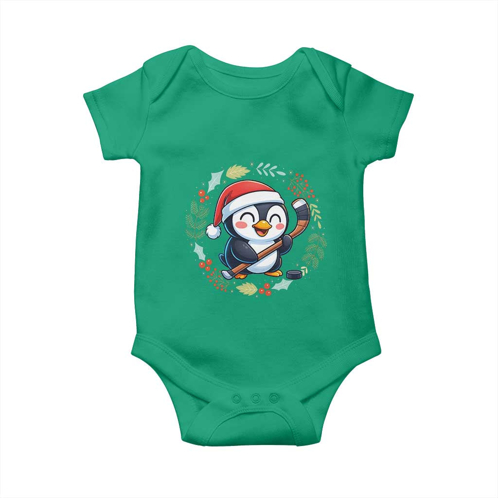 Cute Penguin Playing Ice Hockey Baby Onesie Funny Christmas Gift - Wonder Print Shop