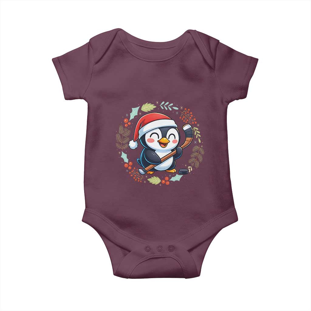 Cute Penguin Playing Ice Hockey Baby Onesie Funny Christmas Gift - Wonder Print Shop
