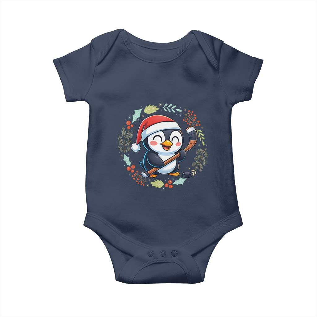 Cute Penguin Playing Ice Hockey Baby Onesie Funny Christmas Gift - Wonder Print Shop
