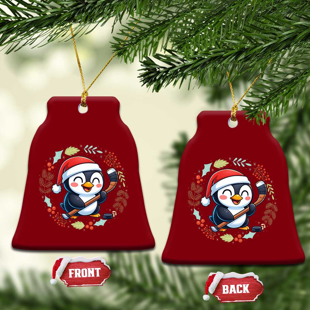 Cute Penguin Playing Ice Hockey Ceramic Ornament Funny Christmas Gift - Wonder Print Shop