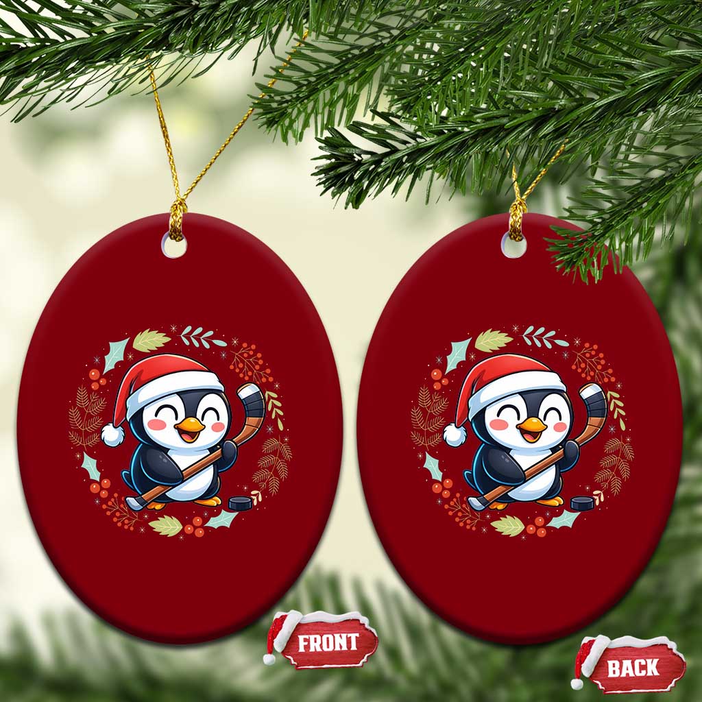 Cute Penguin Playing Ice Hockey Ceramic Ornament Funny Christmas Gift - Wonder Print Shop