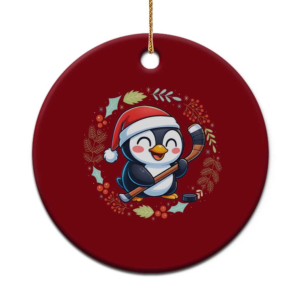 Cute Penguin Playing Ice Hockey Ceramic Ornament Funny Christmas Gift - Wonder Print Shop