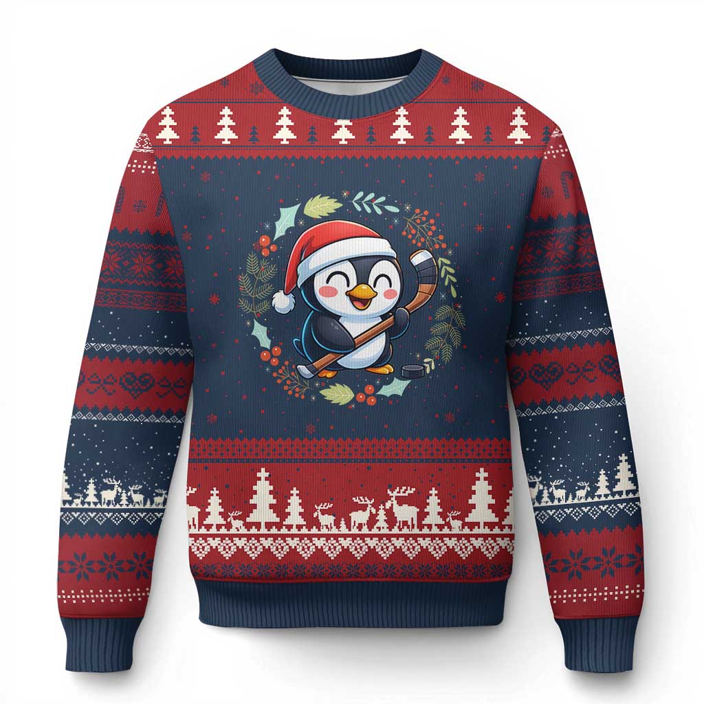 Cute Penguin Playing Ice Hockey Ugly Christmas Sweater Funny Xmas Gift - Wonder Print Shop