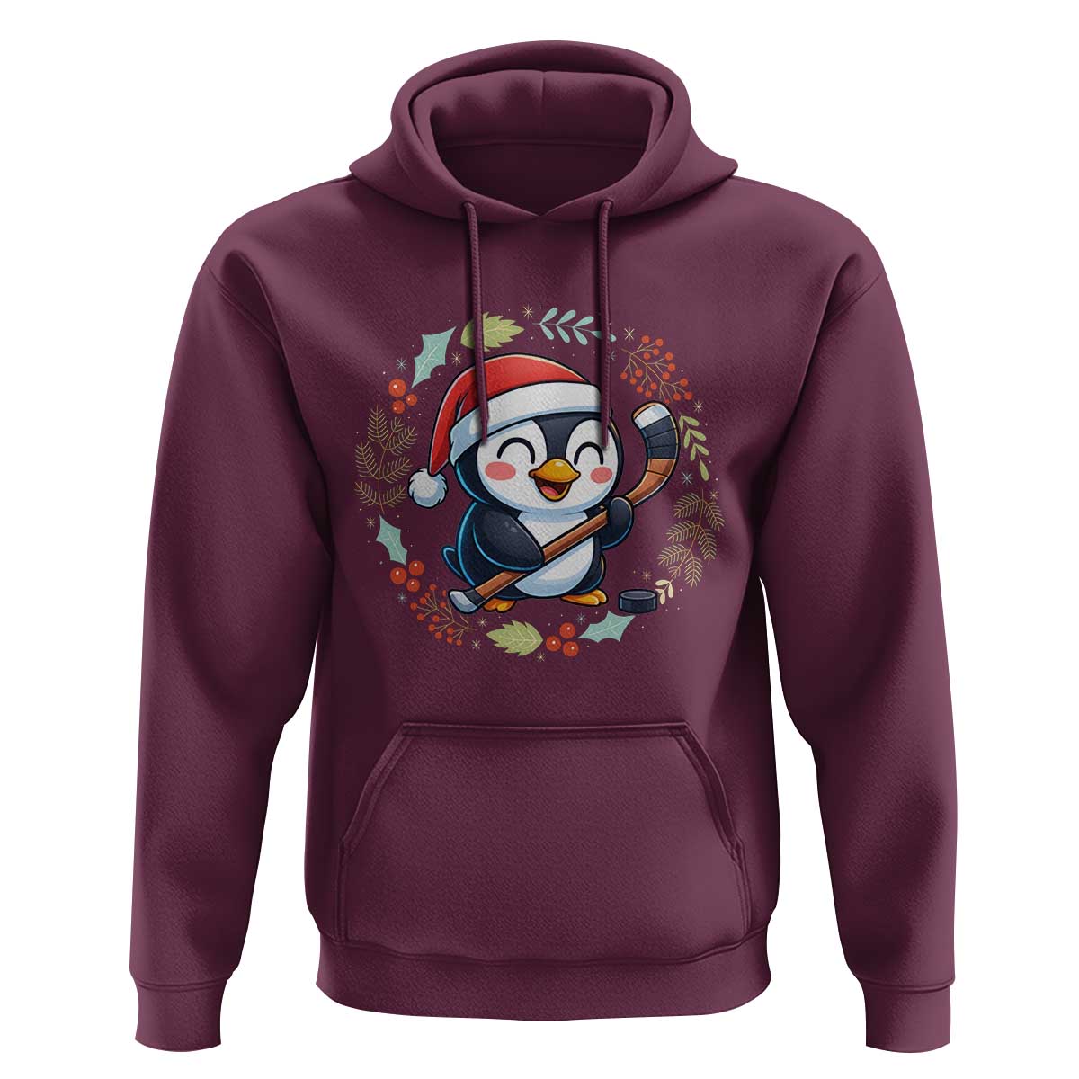 Cute Penguin Playing Ice Hockey Hoodie Funny Christmas Gift - Wonder Print Shop