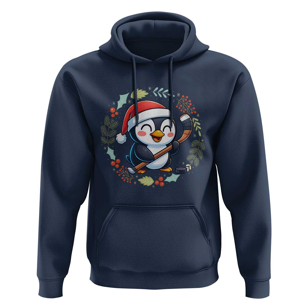 Cute Penguin Playing Ice Hockey Hoodie Funny Christmas Gift - Wonder Print Shop