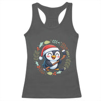 Cute Penguin Playing Ice Hockey Racerback Tank Top Funny Christmas Gift - Wonder Print Shop