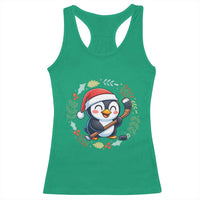 Cute Penguin Playing Ice Hockey Racerback Tank Top Funny Christmas Gift - Wonder Print Shop