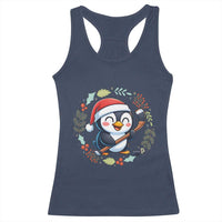 Cute Penguin Playing Ice Hockey Racerback Tank Top Funny Christmas Gift - Wonder Print Shop
