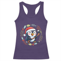 Cute Penguin Playing Ice Hockey Racerback Tank Top Funny Christmas Gift - Wonder Print Shop