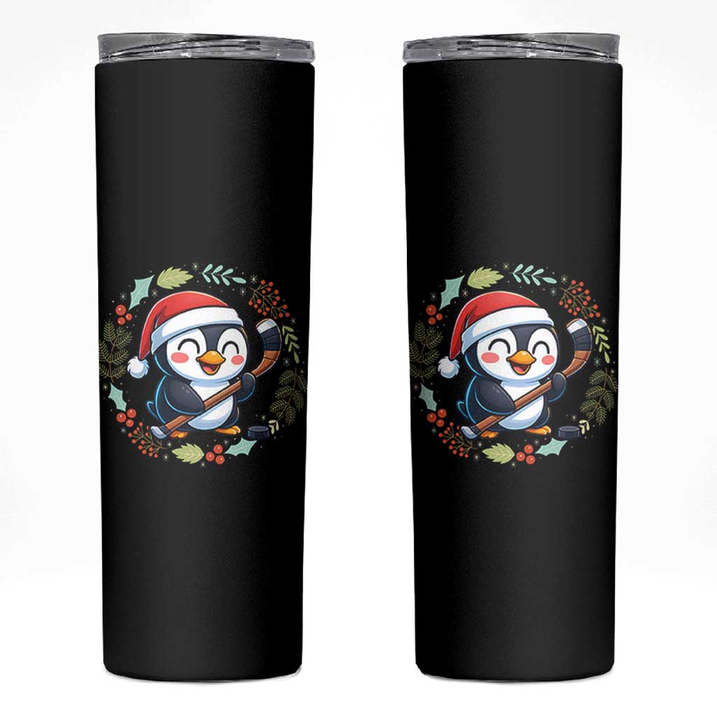 Cute Penguin Playing Ice Hockey Skinny Tumbler Funny Christmas Gift - Wonder Print Shop