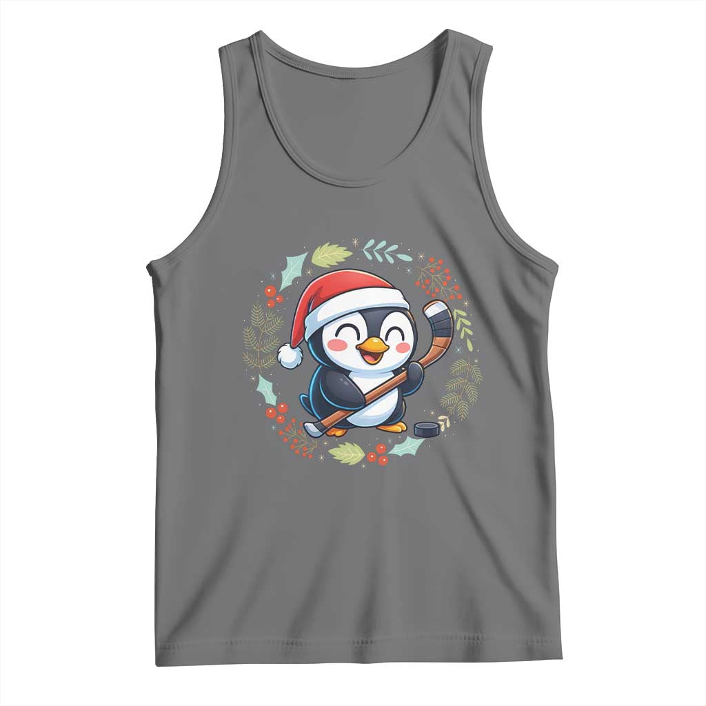 Cute Penguin Playing Ice Hockey Tank Top Funny Christmas Gift - Wonder Print Shop